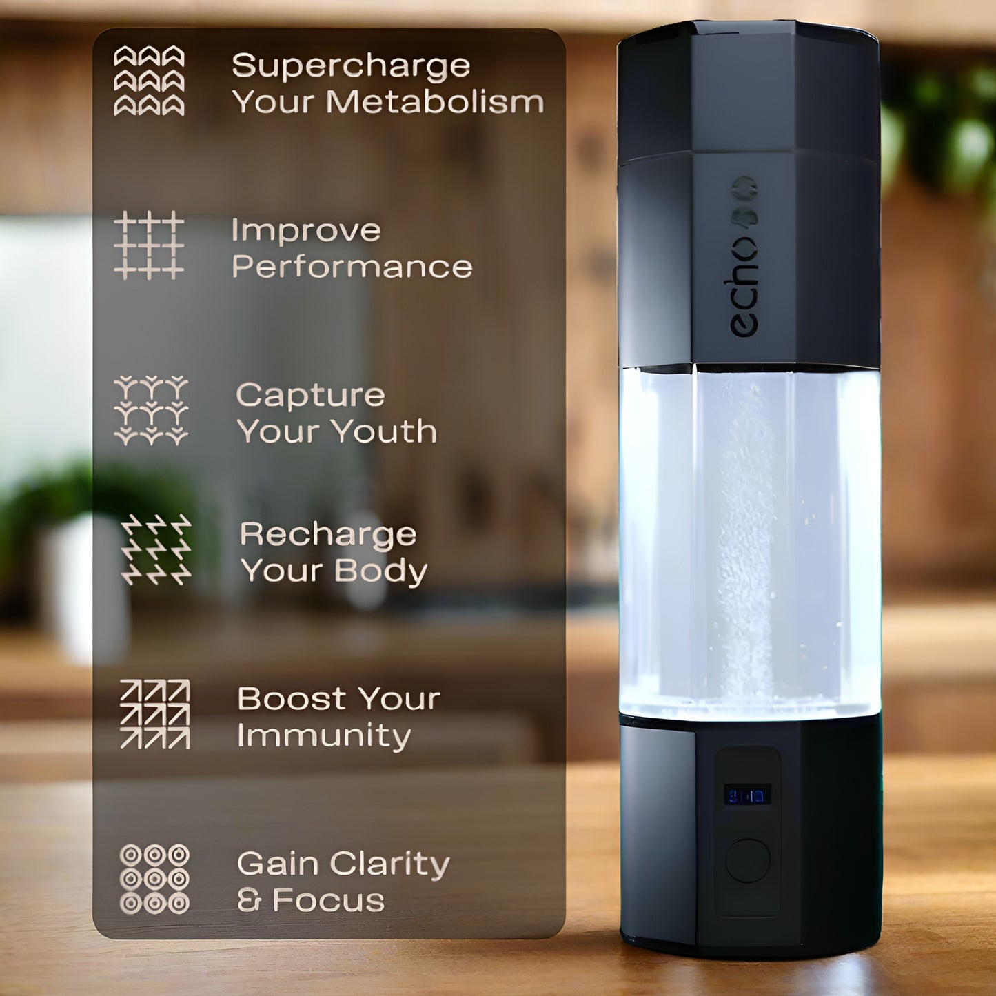 Go+ Hydrogen Water Bottle Hydrogen Infusion Technology Rechargeable Water Bottle SPE & PEM Purification - Active Hydration