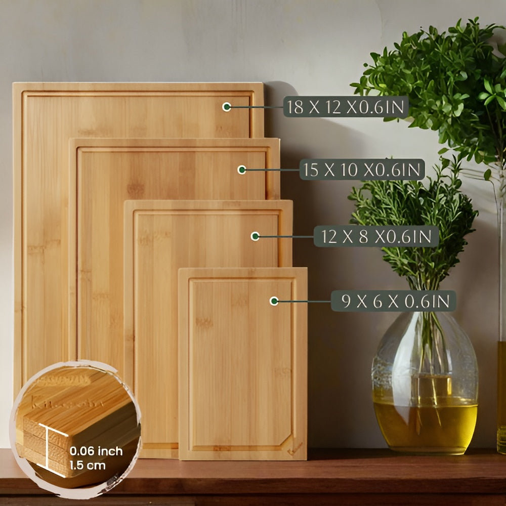 4-piece extra large kitchen bamboo cutting board set, heavy duty cutting board with juice groove, inner handle design.