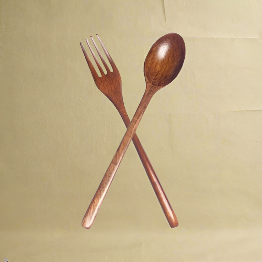 8 Sets of Wooden Soup Spoons and Forks Set Natural Wood Cutlery Wooden Cutlery Set, Eco-Friendly Wooden Cutlery, Wooden Dinner F