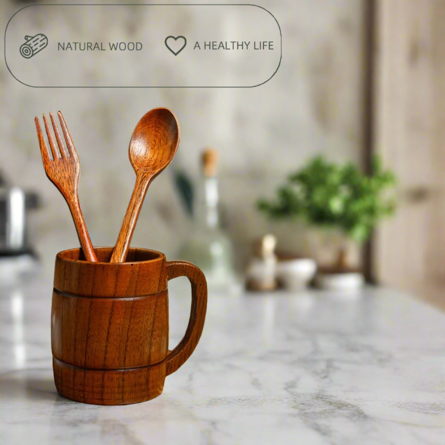 8 Sets of Wooden Soup Spoons and Forks Set Natural Wood Cutlery Wooden Cutlery Set, Eco-Friendly Wooden Cutlery, Wooden Dinner F