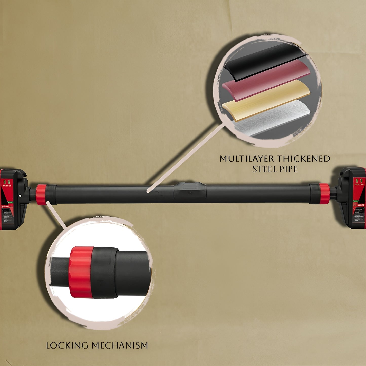 Strength Training Pull-up Bars with Level Gauge 69-92cm Adjustable Width 200kg Max Load Capacity Chin Up Bar For Doorway