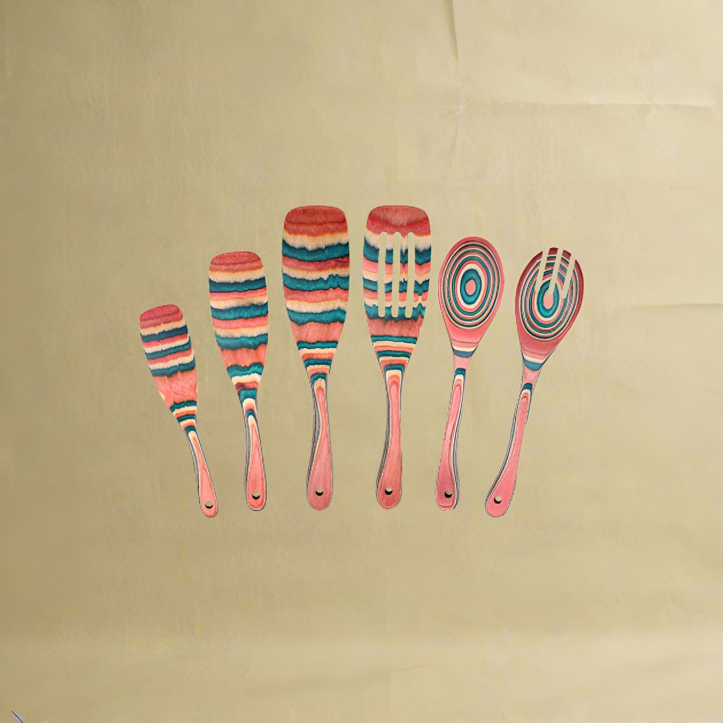 6PCS Wooden Spoons for Cooking, Pakkawood Kitchen Cooking Utensils Set, Wood Serving Spatula spoon