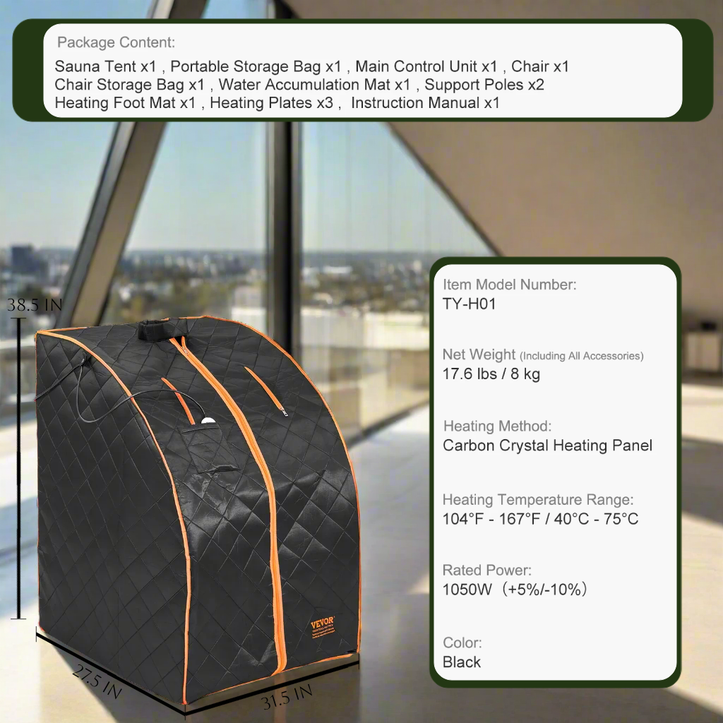 SucceBuy Compact Portable Steam Sauna Tent 1200 Watt Therapeutic for Detox Relaxation Time Remote Control Personal for Home