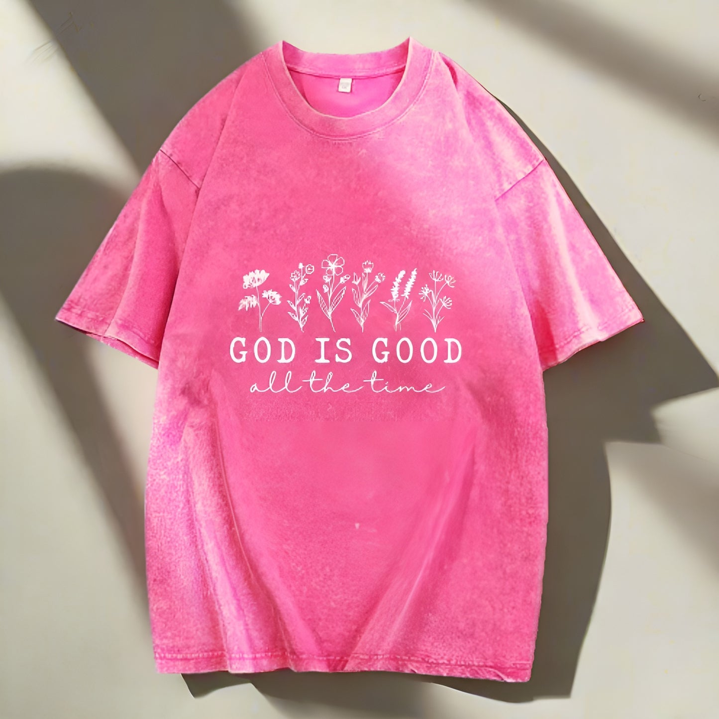 Women's - Summer Washed Cotton T shirt Floral Letter Print Casual Loose Short Sleeved Inspirational Top