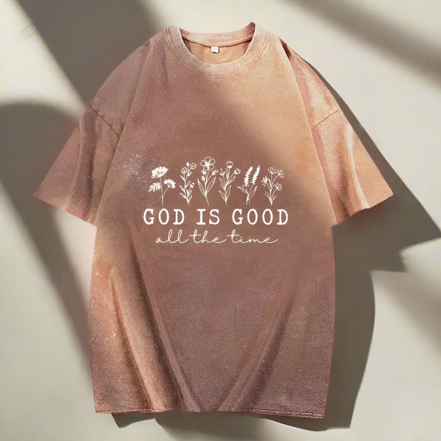 Women's - Summer Washed Cotton T shirt Floral Letter Print Casual Loose Short Sleeved Inspirational Top