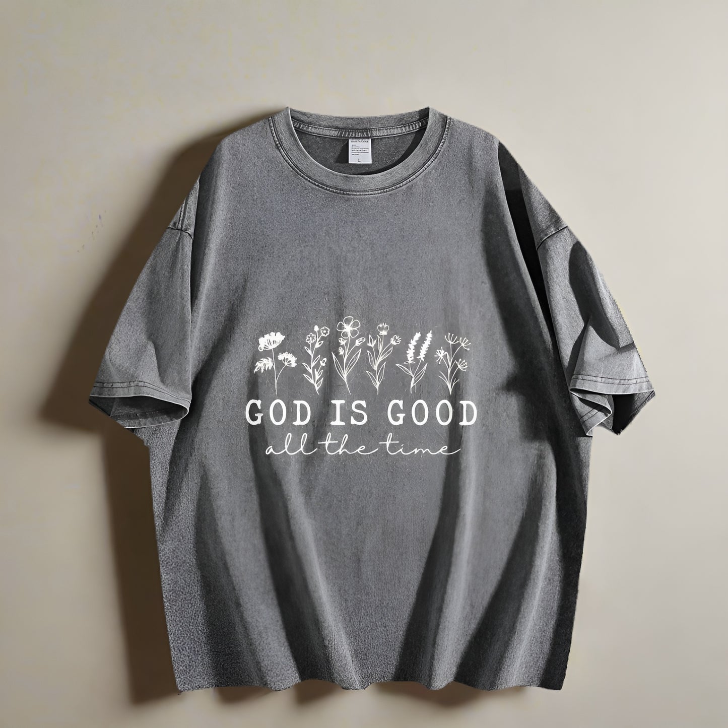 Women's - Summer Washed Cotton T shirt Floral Letter Print Casual Loose Short Sleeved Inspirational Top