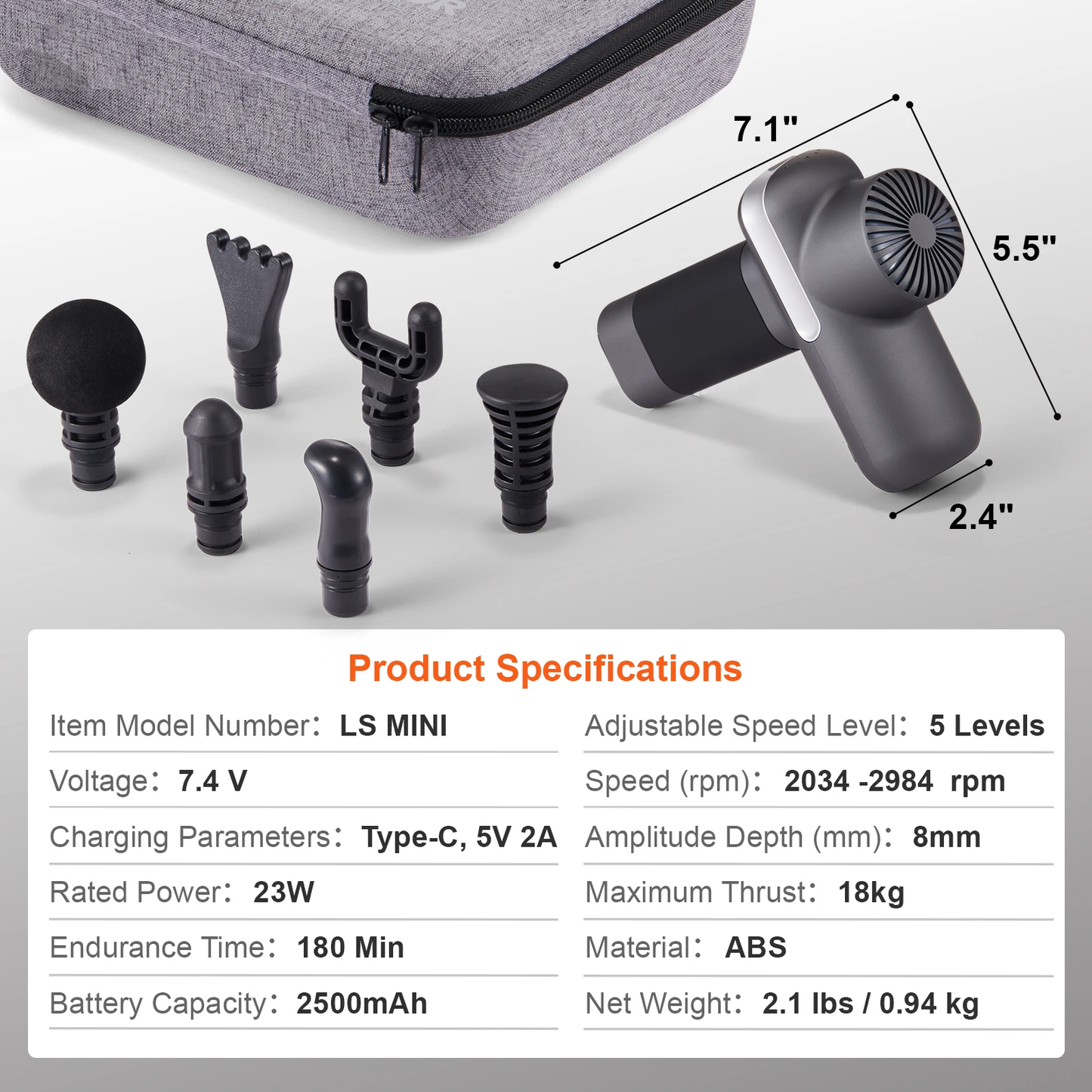 SucceBuy Mini Massage Gun Percussion Muscle Massage Gun for Athletes w/ 5 Speed Levels & 6 Massage Heads for Pain Relief Muscle