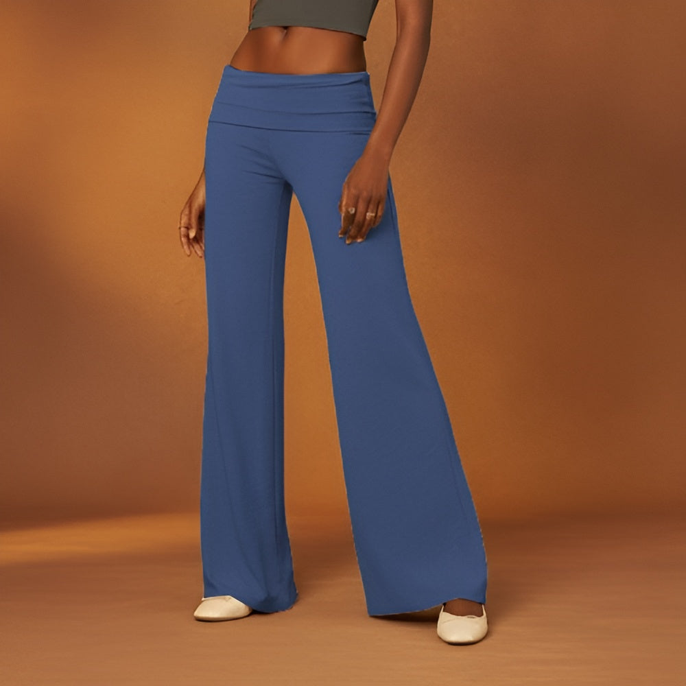 Women's - Casual Wide Leg Sweatpants Fold Over Low Rise Flare Yoga Lounge Pants