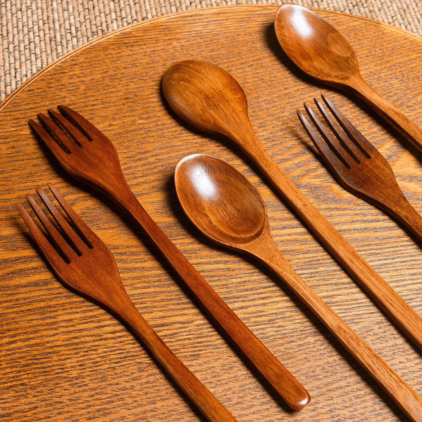 8 Sets of Wooden Soup Spoons and Forks Set Natural Wood Cutlery Wooden Cutlery Set, Eco-Friendly Wooden Cutlery, Wooden Dinner F