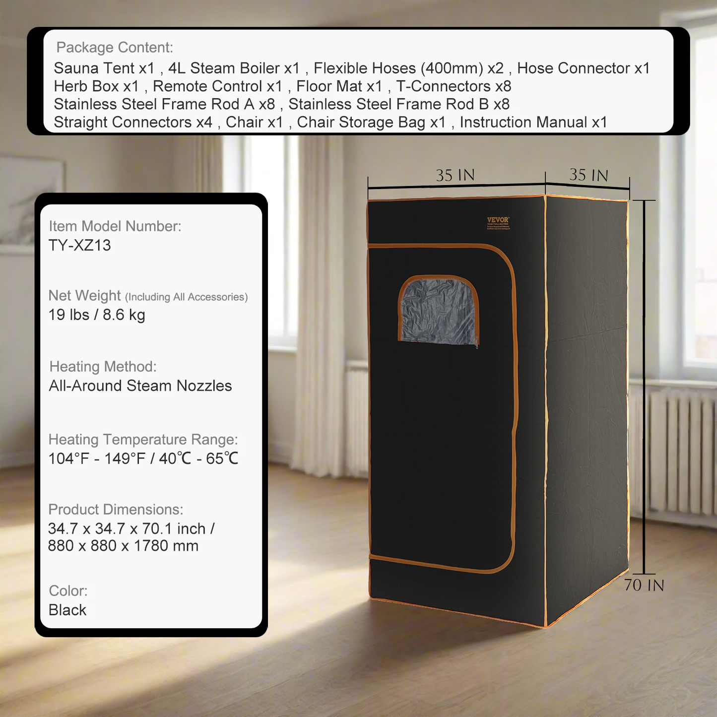 SucceBuy Compact Portable Steam Sauna Tent 1200 Watt Therapeutic for Detox Relaxation Time Remote Control Personal for Home