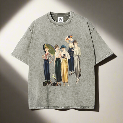 Unisex - New Chinese Style Embroidery Short-Sleeve With Hand-Painted Peony Elements Printed Short-Sleeve, Pure Cotton Heavyweight