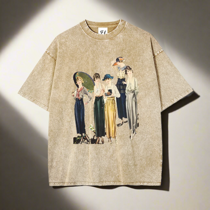 Unisex - New Chinese Style Embroidery Short-Sleeve With Hand-Painted Peony Elements Printed Short-Sleeve, Pure Cotton Heavyweight