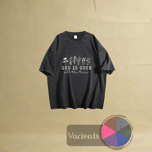 Women's - Summer Washed Cotton T shirt Floral Letter Print Casual Loose Short Sleeved Inspirational Top