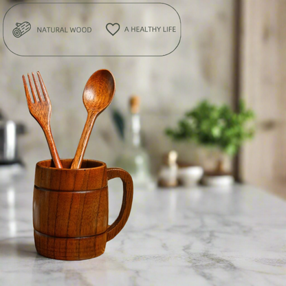 8 Sets of Wooden Soup Spoons and Forks Set Natural Wood Cutlery Wooden Cutlery Set, Eco-Friendly Wooden Cutlery, Wooden Dinner F