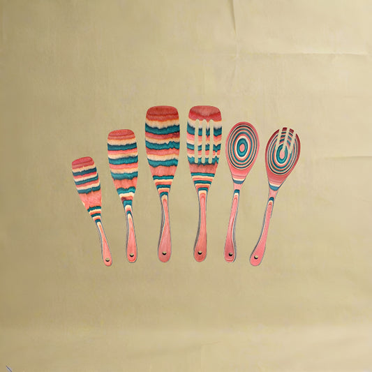 6PCS Wooden Spoons for Cooking, Pakkawood Kitchen Cooking Utensils Set, Wood Serving Spatula spoon