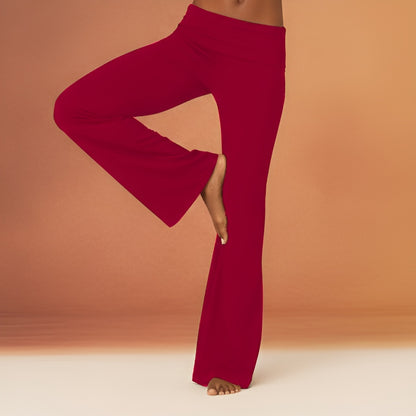 Women's - Casual Wide Leg Sweatpants Fold Over Low Rise Flare Yoga Lounge Pants
