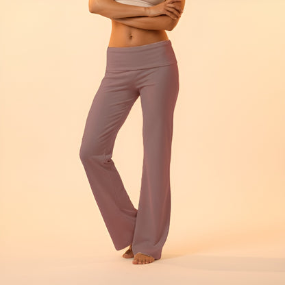 Women's - Casual Wide Leg Sweatpants Fold Over Low Rise Flare Yoga Lounge Pants